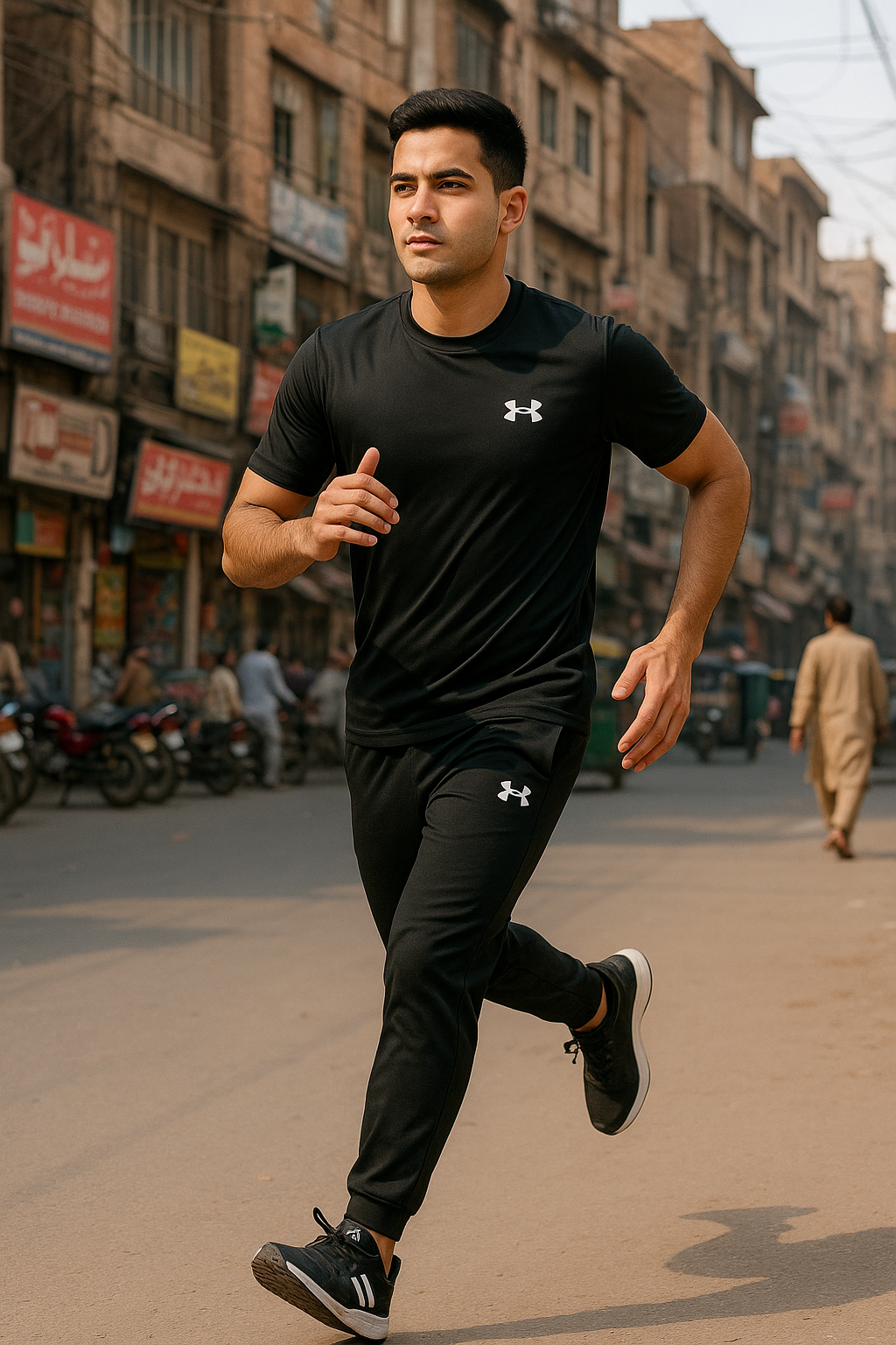 Men’s Black Dri-Fit Gym T-Shirt – Half Sleeve | Under Armour Style | Breathable Workout Shirt