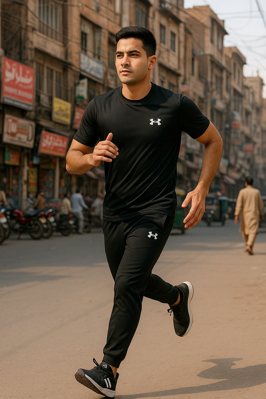 Men’s Black Dri-Fit Gym T-Shirt – Half Sleeve | Under Armour Style | Breathable Workout Shirt