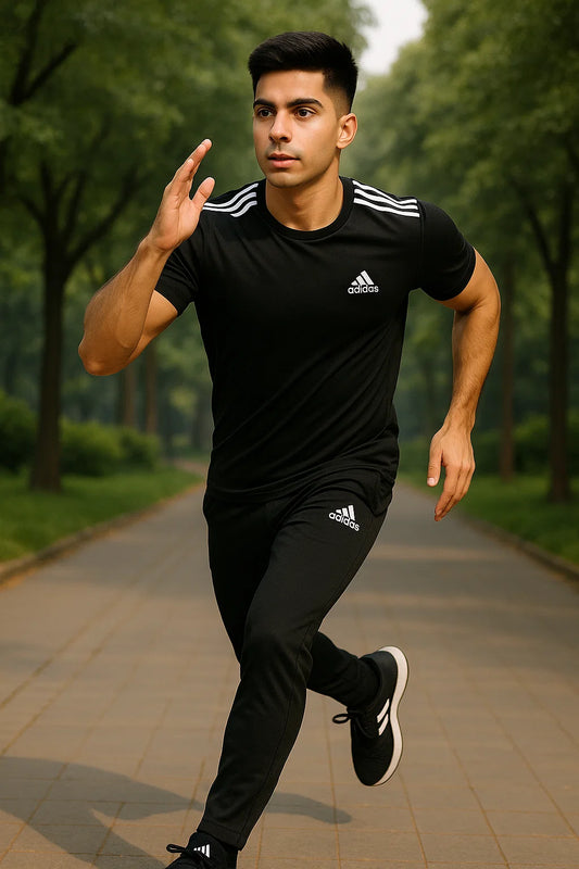 Men’s Black Dri-Fit Tracksuit – Half Sleeve T-Shirt & Jogger Pants